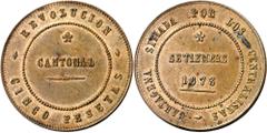 Cantonal Rebellion (1873-1874) 1873. Cantonal Rebellion. Cartagena. 5 pesetas. (AC. 6). Coin alignment. 100 pearls in the inner border on obverse and 95 in the one on the reverse. Minted in copper in 