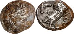 Monedas griegas / Greek coins (353-294 a.C.). Ática. Atenas. Tetradracma. (S. 2537) (CNG. IV, 1599). Anverso descentrado. 17,01 g. MBC/MBC+.
