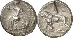 Monedas griegas / Greek coins Babilonia. Mazaios (331-328 a.C.). Tetradracma. (S. 6139 var) (BMC. XXVIII, 1 var). Golpe de cizalla en reverso. 16,74 g. (MBC-/MBC).