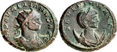 Monedas romanas / Roman coins (274-275 d.C.). Aureliano y Severina. Doble sestercio. (Spink 11696) (Co. 1) (RIC. 1). Ex CNG 14/06/2006, nº 1716. Ex Colección Douglas O. Rosenberg. Rara. 13,75 g. MBC+.