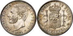 Monedas contemporáneas / Contemporary coins 1881*1881. Alfonso XII. MSM. 2 pesetas. (AC. 28). Bella. Preciosa pátina. Ex Áureo 19/12/2001, nº 1656. Ex Áureo & Calicó 19/10/2022, nº 1881. Rara así. 10,