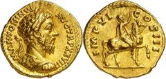 Imperio romano / Roman Empire * (174 A.D.). Marcus Aurelius. Aureus. (Spink 4861 var) (Co. 303 var) (RIC. 295) (Calicó 1870). Obv.: M. ANTONINVS AVG. TR. P. XXVIII. His bust laureate and cuirassed. Re