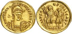 Imperio bizantino / Byzantine Empire * (426-430 A.D.). Theodosius II. Constantinople. Solidus. (Spink 21144) (Ratto 156 var) (RIC. 237). Obv.: D. N. THEODOSIVS P. F. AVG. His bust helmeted and cuirass