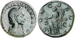 Monedas romanas / Roman coins (221 d.C.). Aquilia Severa. Sestercio. (Spink 7681) (Co. 4) (RIC 390). 18,68 g. Pátina verde. Ex CNG 08/06/2005, nº 1675. Muy rara. MBC+.