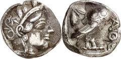 Monedas griegas / Greek coins (454-404 a.C.). Ática. Atenas. Tetradracma. (S. 2526) (CNG. IV, 1597). Incisión en canto. 16,90 g. MBC+.