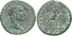 Monedas romanas / Roman coins (100 d.C.). Trajano. Dupondio. (Spink 3225 var) (Co. 629) (RIC. 411). Pátina verde. 12,59 g. MBC+/MBC.