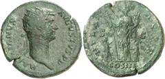 Monedas romanas / Roman coins (128-129 d.C.). Adriano. Dupondio. (Spink 3664) (Co. 820) (RIC. 990). 12,48 g. BC+/MBC-.