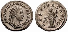 RöMISCHE MüNZEN RöMISCHE KAISERZEIT PHILIPPUS I. ARABS, 244-249 No: 212 Rufpreis/Start price CHF 100.- d=22 mm PHILIPPUS I. ARABS, 244-249 AR-Antoninian. 4,43 g. Av: IMP M IVL PHILIPPVS AVG Drap. Büst