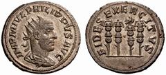 RöMISCHE MüNZEN RöMISCHE KAISERZEIT PHILIPPUS I. ARABS, 244-249 No: 213 Rufpreis/Start price CHF 150.- d=22 mm PHILIPPUS I. ARABS, 244-249 AR-Antoninian. 4,90 g. Antiochia. Av: IMP M IVL PHILIPPVS AVG