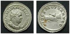 ROMAN EMPIRE BALBINUS, 238 No: 293 Rufpreis/Start price CHF 1000 Antoninianus, 4,42 g. Roma, 238. Obverse: IMP CAES D CAEL BALBINVS AVG; Bust of Balbinus r. Reverse: FIDES MVTVA AVGG; Hands. RIC 11. B