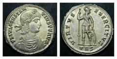 ROMAN IMPERIAL COINAGE CONSTANTIUS II (324-361) CONSTANTIUS II (324-361) AR-Medallion, 5,45 g. Thessalonica. c. 337-340. Obv.: FL IVL CONSTAN-TIVS P F AVG Bust of Constantius II r. Rev.: VIRTVS-EXERCI