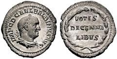 Roman Imperial Coins Balbinus (238) AR-Denarius, 2.72g. Rome, 238 Obv.: IMP C D CAEL BALBINVS AVG Laureate, draped, cuirassed bust r. Rev.: VOTIS / DECENNA / LIBVS Wreath. RIC -; Coh. 32; BMC 6. RRRR 