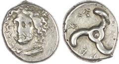 Ancient Greece Dynasts of Lycia, Perikles (c. 380?360 BC) AR Hemidrachm, 3.10g. Laureate and draped bust of Perikles facing slightly to the left. Rev. Triskles. (Fal. 216). Good Very Fine. Portrait so