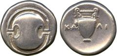 Ancient Coins. Greek. Boeotia, Thebes (c.395-338 BC), Silver Stater, magistrate Kali-, Boeotian shield, rev KA-ΛI , amphora, 12.08g (Hepworth 62; Head, Boeotia p.65; SNG Lockett 1759). Small die-flaw 