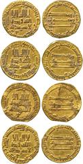 COINS of the ISLAMIC World . Abbasid. temp al-Mansur , Gold Dinar, 155h, 4.02g; temp al-Mansur/al-Mahdi, Gold Dinar, 158h, 4.16g; temp al-Mahdi , Gold Dinars (2), 161h, 4.04g and 165h, 4.13g. Last two