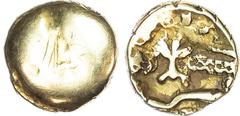 Celtic Celtic Imported Coinages, Morini (c. 60-30/25 BC) AV ¼ Stater, 'Uniface Plain Tree' type (Gallo-Belgic DB), 1.37g. 'Boat' motif with three figures. Rev. 'Tree' motif, bar below. (ABC 43; Van Ar