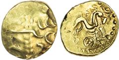 Celtic Celtic Gaul, Suessiones (c. 1st Century BC) AV Stater, 6.19g. Stylised head of Apollo right. Rev. Stylised horse right, wheel below, ornate ground line. (Scheers 26, class 1). Good Very Fine fo