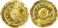 Fatimid, al?'Aziz (AH 365?386 / 975?996 AD), gold Dinar, AH 376 / 986/7 AD, Filastin, 4.14g (N. 678). Good Very Fine, clipped, some residue to the surfaces. Rarer mint.