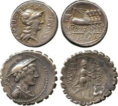 ANCIENT COINS. C. Mamilius Limetanus (82 BC), Silver Denarius serratus, bust of Mercury right , rev Ulysses standing r ight, his dog Argus beside him (Cr 362/1);L. Cornelius Sulla & L. Manlius Torquat