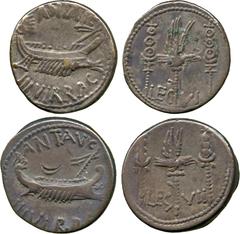 ANCIENT COINS. Mark Antony, Silver Denarii (2), Patrae?, 32-31 BC, ship right, revs Aquila between two standards, LEG – VI (1), LEG – VII (1) (Cr 544/19, 20). Old iridescent tones, first nearly very f