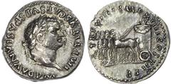 Ancient Rome Titus (AD 79-81) AR Denarius, Rome, AD 79, 3.24g. IMP TITVS CAESAR VESPASIAN AVG P M, laureate head of Titus right. Rev. TR POT VIII IMP XIIII COS VII P P, garlanded quadriga left, contai