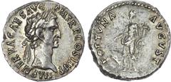 Ancient Rome Nerva (AD 96-98) AR Denarius, Rome, AD 97, 3.58g. IMP NERVA CAES AVG PM TR P COS III P P, laureate head of Nerva right. Rev. FORTVNA AVGVST, Fortuna standing left, holding rudder and corn