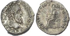 Ancient Rome Pertinax (AD 193) AR Denarius, Rome, 3.36g. IMP CAES P HELV PERTIN AVG, laureate head of Pertinax right. Rev. OPI DIVIN TR P COS II, Ops, draped, seated left on throne, holding two grain 