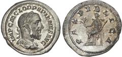 Ancient Rome Pupienus (AD 238) AR Denarius, Rome, 3.04g. IMP C M CLOD PVPIENVS AVG, laureate, draped and cuirassed bust of Pupienus right. Rev. PAX PVBLICA, Pax seated left, holding sceptre and palm. 
