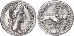 Ancient Rome Nerva (AD 96-98) AR Denarius, Rome, AD 97, 3.47g. IMP NERVA CAES AVG PM TR P COS III P P, laureate head of Nerva right. Rev. CONCORDIA EVERCITVM, clasped hands holding legionary eagle ato