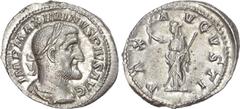 Ancient Rome Maximinus Thrax (AD 235-238) AR Denarius, Rome, AD 235/236, 3.16g. IMP MAXIMINVS PIVS AVG,laureate, draped and cuirassed bust of Maximinus right. Rev. PAX AVGVSTI, Pax standing left, hold