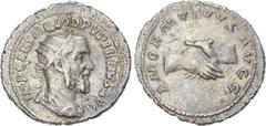 Ancient Rome Pupienus (AD 238) AR Antoninianus, Rome, 3.78g. IMP CAES PVPIENVS AVG,radiate, draped and cuirassed bust of Pupienus right. Rev. AMOR MVTVVS AVGG, clasped hands. (RIC 9b). Good Fine.