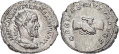 Ancient Rome Pupienus (AD 238) AR Antoninianus, Rome, 3.75g. IMP CAES PVPIEN MAXIMVS AVG,radiate, draped and cuirassed bust of Pupienus right. Rev. CARITAS MVTVA AVGG, clasped hands. (RIC 10b; BMC 87)