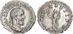 Ancient Rome Pupienus (AD 238) AR Denarius, Rome, 2.61g. IMP C M CLOD PVPIENVS AVG,laureate, draped and cuirassed bust of Pupienus right. Rev. PM TR P COS II P P, Felicitas standing left, holding cadu