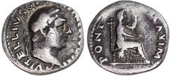 Ancient Rome Vitellius (AD 69) AR Denarius, Rome, 2.71g. A VITELLIVS GERM IMP AVG TR P, laureate head of Vitellius facing right. Rev. PONT MAXIM, female figure seated right. (RIC 107; BMC 34). About F