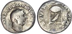 Ancient Rome Vitellius (AD 69) AR Denarius, Rome, 2.90g. A VITELLIVS GERM IMP AVG TR P, laureate head of Vitellius facing right. Rev. [XV] VIR SACR FAC, tripod topped with dolphin, raven standing righ