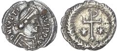 Ancient Rome Justin II (AD 565-578) AR Half Siliqua / Quarter Siliqua, Ravenna, 0.63g. DN IVSTINVS PP AV, diademed, draped and cuirassed bust right. Rev. Christogram flanked by two stars, all within a