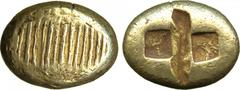 ANCIENT COINS. Ancient Greek. Ionia, Uncertain (c.650-600 BC), Electrum Stater, Milesian standard, striated surface of scored lines, rev irregular vertical punchmark between two square punchmarks 14.2