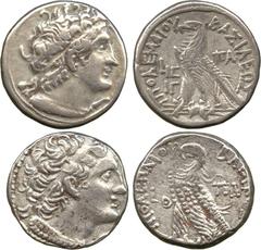 ANCIENT COINS. Ancient Greek. Egypt, Ptolemaic Kings, Ptolemy X (106-88 BC), joint reign with Cleopatra, Silver Tetradrachm, diademed head of Ptolemy right wearing aegis, rev ΠTOΛEMAIOY BAΣIΛEΩΣ , eag