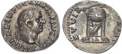 Ancient Rome Vitellius (AD 69) AR Denarius, Rome, 3.33g. A VITELLIVS GERM P AVG TR P, laureate head of Vitellius right. Rev. XV VIT SACR FAC, tripod topped with dolphin on globe, raven below. (RIC 109