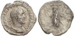 Ancient Rome Gordian I (AD 238), AR Denarius, Rome, March-April AD 238, 1.84g. IMP M ANT GORDIANVS AFR AVG, laureate, draped and cuirassed bust right. Rev. PM TR P COS P P, Emperor standing left, hold
