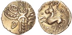 Celtic Trinovantes and Catuvellauni, Tasciovanus (c. 25 BC – AD 10) AV ¼ Stater, Camul type, 1.29g. Trinovantes and Catuvellauni, Tasciovanus (c. 25 BC – AD 10) AV ¼ Stater, Camul type, 1.29g. Crossed