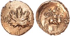 Celtic Celtic Atrebates & Regini, Verica (c. AD 10-40) AV Stater, 'Vine Leaf' type, 5.29g. VI – RI, vine leaf. Rev. C – O – F, horseman galloping right, holding spear and shield. (ABC 1193; VA 520; BM