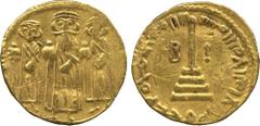 † ISLAMIC COINS. Arab Byzantine. temp. ‘Abd al-Malik b. Marwan, Dechristianised copy of a Byzantine Gold Solidus of the Emperor Heraclius and his two sons, cross removed from the three crowns and the 