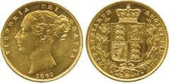 THE BENTLEY COLLECTION OF BRITISH MILLED GOLD SOVEREIGNS. Victoria, Sovereign, struck from very yellow gold, 1869, die number 34, second larger young head left, ww incuse on truncation without stops, 