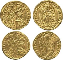 WORLD COINS. VENETIAN DUCATS AND ZECCHINI AND THEIR IMITATIONS. Andrea Contarini (1368-1382), Gold Ducat, 3.53g; Antonio Venier (1382-1400), Gold Ducat, 3.52g (Paol 1; Gig 13, 15). First fine, the sec