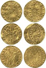 WORLD COINS. VENETIAN DUCATS AND ZECCHINI AND THEIR IMITATIONS. Gold Zecchini (3), for Gerolamo Priuli (1559-1567), Pietro Loredan (1567-1570) and Alvise Mocenigo (1570-1577), 3.49g, 3.48g, 3.46g (Pao