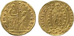 WORLD COINS. VENETIAN DUCATS AND ZECCHINI AND THEIR IMITATIONS. Marino Grimani (1595-1605), Gold Zecchino, 3.44g (Paol 1; Gig 42). A square lump of metal visible on the reverse, having been added to t