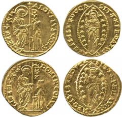 WORLD COINS. VENETIAN DUCATS AND ZECCHINI AND THEIR IMITATIONS. Domenico Contarini (1659-1675), Gold Zecchini, 3.49g; Alvise Contarini (1676-684), Gold Zecchini, 3.50g (Paol 1; Gig 57, 59). Both almos