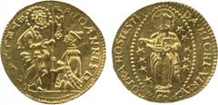 WORLD COINS. VENETIAN DUCATS AND ZECCHINI AND THEIR IMITATIONS. Order of St John of Jerusalem in Malta. Jean de la Vallette (1557-1568), Gold Zecchino, Grand Master kneeling left and receiving the Ord