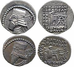 ANCIENT COINS. Greek Coins. Other Properties. Kingdom of Parthia, Vologases I (second reign, c. AD 58-77), Silver Drachm, Ekbatana mint, diademed bust left, wearing earring, rev archer enthroned right